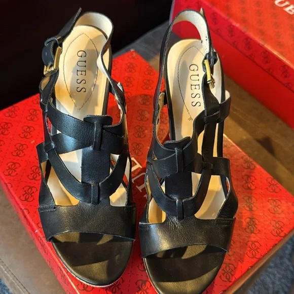 Guess Black Leather Wedges - Picture 5 of 6